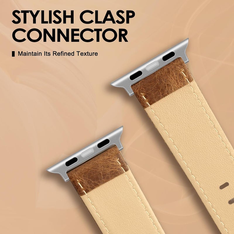 EDIMENS Leather Bands Compatible with Apple Watch 49mm 45mm 42mm 44mm Band Men Women, Vintage Genuine Leather Wristband Replacement Band Compatible for Apple Watch iwatch Series 9 8 7 6 5 4 3 2 1 SE2 - Image 3